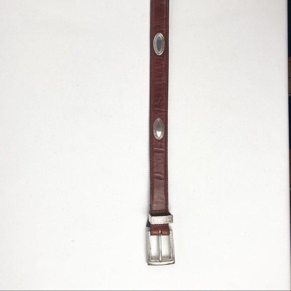 VINTAGE Brighton brown leather waist belt with silver buckle size medium 30" - Picture 3 of 9